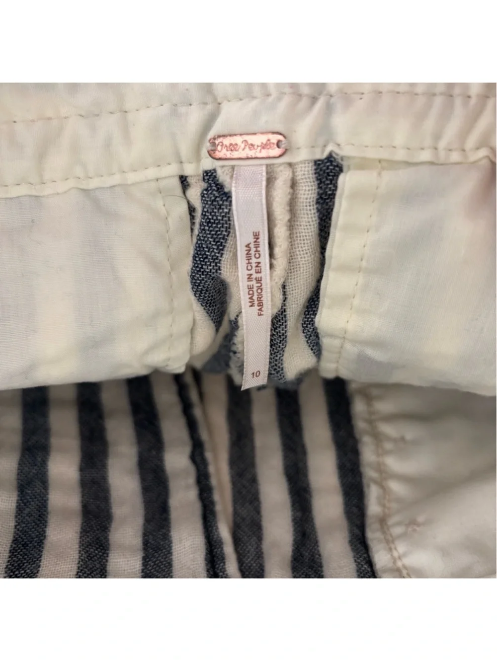 Free People Cream and Navy Striped Linen Shorts